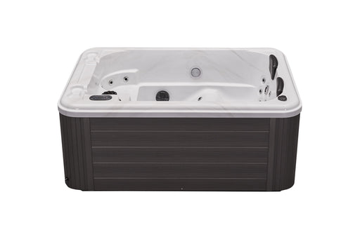 Hot tub with white interior and black exterior on a white background