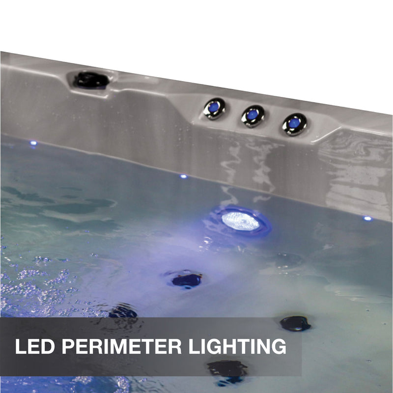 Hot tub with LED perimeter lighting on a white background