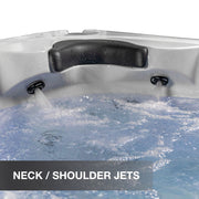 Hot tub with neck and shoulder jets labeled on a white background