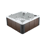 Hot tub with brown exterior and gray interior on a white background