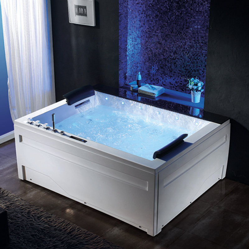 1.9m Twin Bathtub – Modern Minimalist Black/White Rectangular Whirlpool Spa for Villas