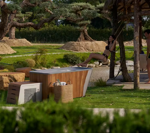 1-Person Cold Plunge Tub – Walnut Exterior, Acrylic Liner, Chiller Equipped